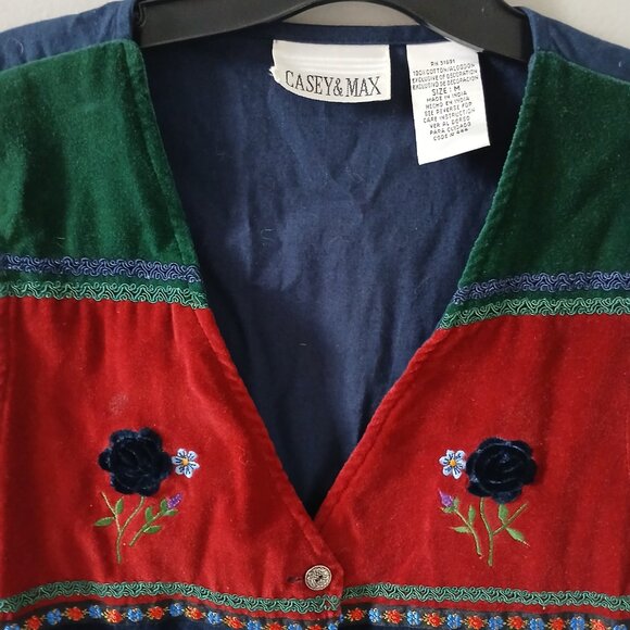 Casey & Max Vintage Velvet Embroidered Flower Applique Button Vest Size M - Picture 5 of 7